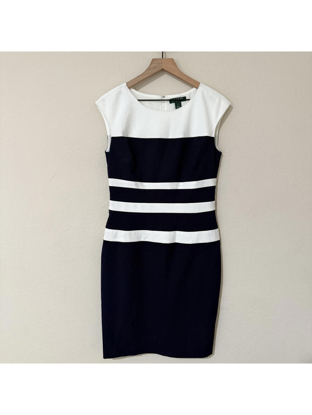 Ralph Lauren Dress Women's 8 Navy White Striped Knee Length